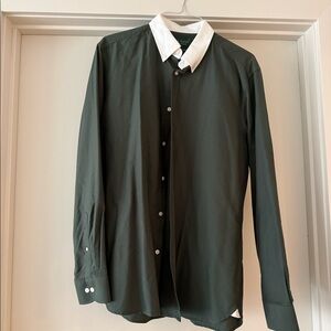 'Le Original' Hunter Green Contrast Collar Oxford Shirt - Size XL